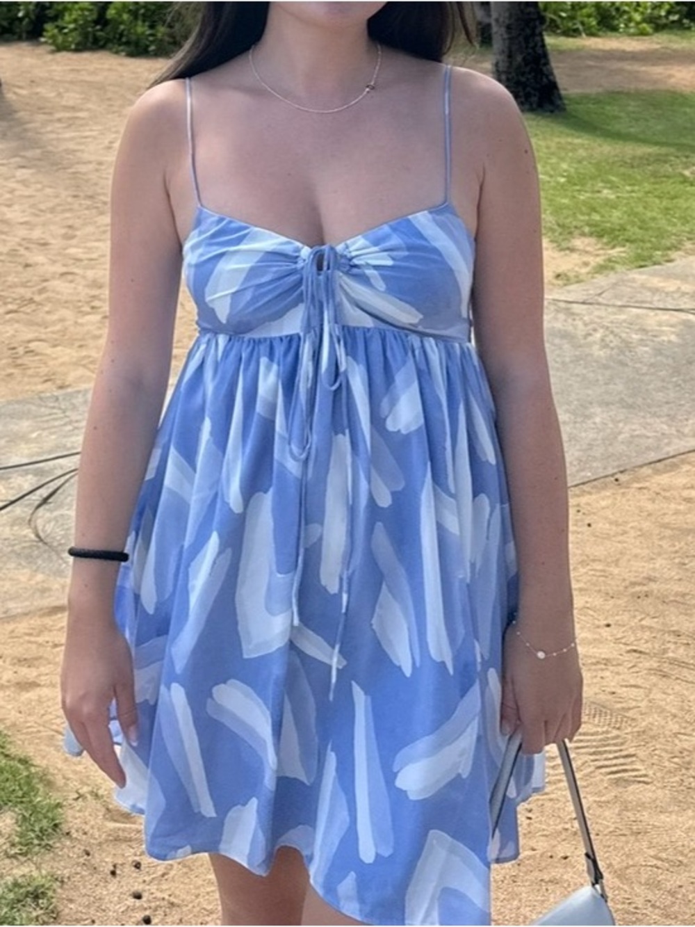 Abercrombie & Fitch Light Blue & White Tie-Front Sundress- XS Petite